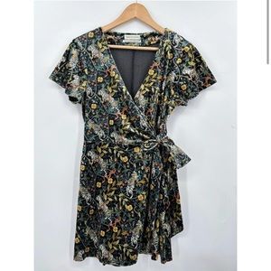 Urban Outfitters Velvet Tiger Floral Wrap Mini Dress Womens Small Rich Colors